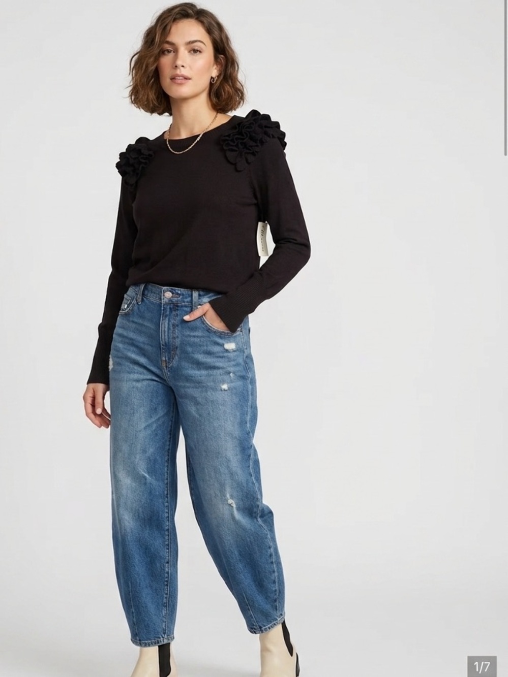 Democracy Trendy Ruffle Crewneck Sweater in Brown • Size XL • NWT